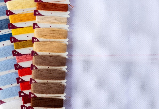 próbki materiałów i nici